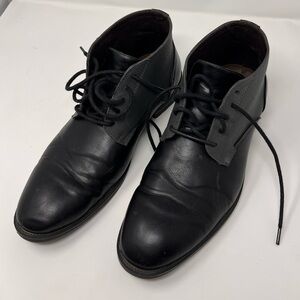 Chelsea style boots. Black leather with grey canvas upper. Size 11